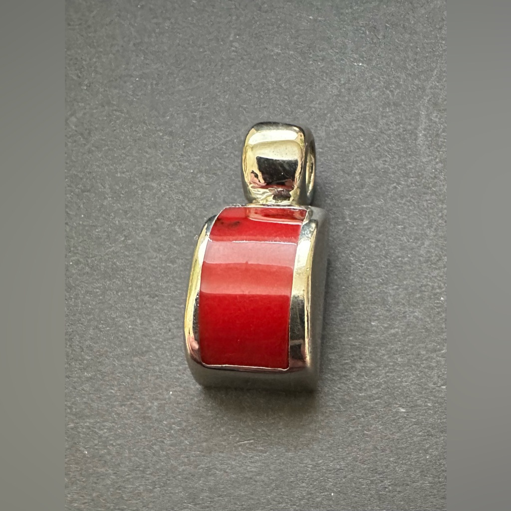 New Ati Mexico 925 Sterling Silver Red Jasper Necklace Pendant Charm Vintage Vtg 40$